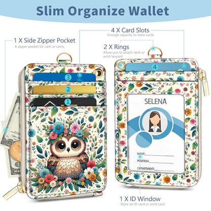 Owl Lanyard Wallet with Id Badge Holder Keychain for Card Women - color: Owl