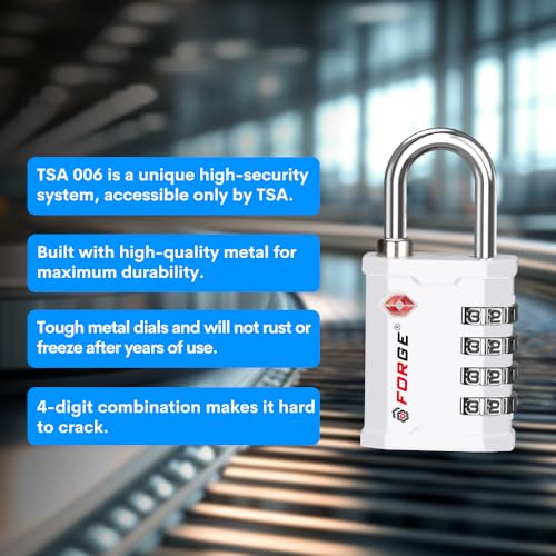 FORGE 4 Digit TSA Approved Combinaiton Lock, Great for Tool Box and Case Lock, Combination Padlock for Travel, White 1 Lock. - color: WHITE 1 LOCK