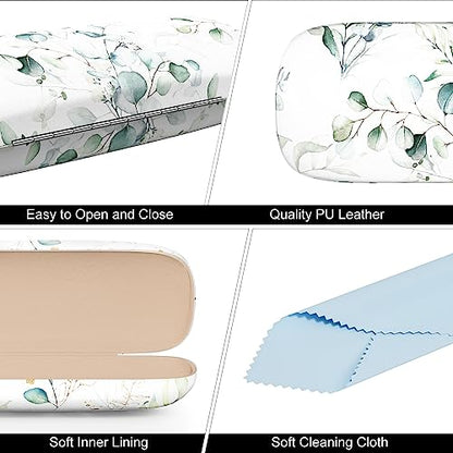 Eyeglasses Case, Hard Shell Protective Case for Glasses, Unisex for Women Men - color: Eucalyptus Leaves