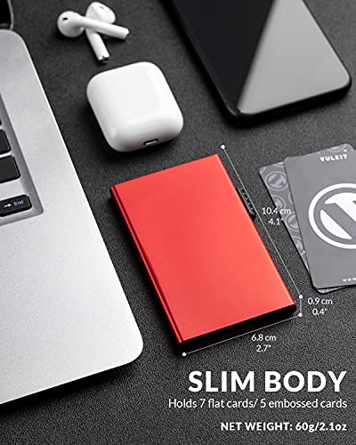 VULKIT Minimalist Credit Card Holder Pop Up Cards RFID Protection Slim Metal Wallet - color: Red