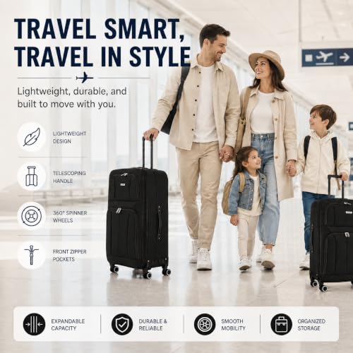 Mirage Grace 4 Piece Expandable Softside Luggage Set, Black - color: Black