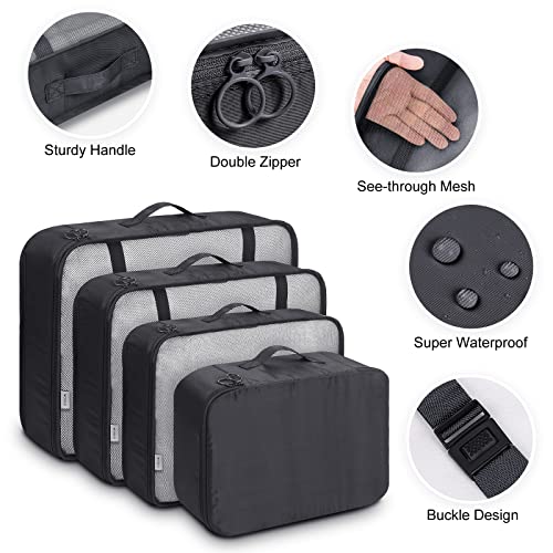 Mossio 9 Set Packing Cubes with Shoe Bag & Electronics Bag - Luggage Organizers Suitcase Travel Accessories - color: Black
