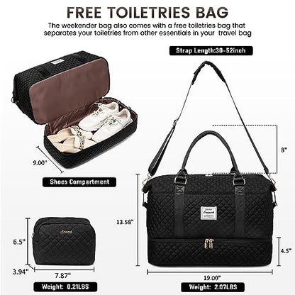 LOVEVOOK Travel Duffle Bag,Weekender Bags for Women with Shoe Compartment - color: Black, size: Large-2 Pcs