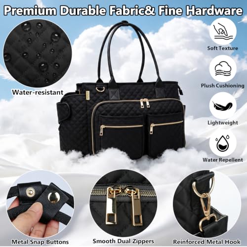 SIYNPAV Teacher Tote Bag with 15.6 in Laptop Compartment& Cup Holder Black - color: Stylish Black