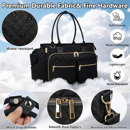 SIYNPAV Teacher Tote Bag with 15.6 in Laptop Compartment& Cup Holder Black - color: Stylish Black