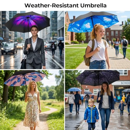 LLanxiry Compact Travel Umbrella, Windproof Automatic Umbrellas for Rain - color: Orchid (Auto)