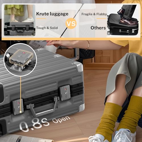 Krute Zipperless Carry On Luggage with Wheels 20 inch Hardshell Suitcase - color: Gray, size: Carry-on (20 Inch)