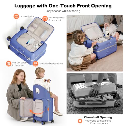 mixi 20 Inch Ride On Suitcase for Kids Luggage with Seat, Dreamy Purple - color: Dreamy Purple