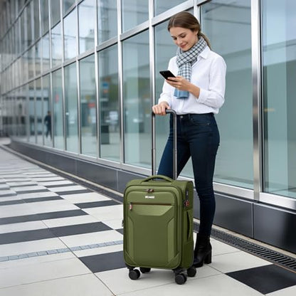 22'' Upright Spinner Softshell Suitcase w/Spinner Wheels - color: Green, size: Carry-On 22 inch