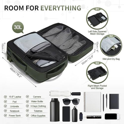30L Lay Flat Travel Backpack for 16 Inch Laptop Carry On Green - color: Green