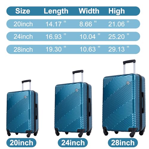 Tripcomp Luggage Sets 3 Piece, Hardside PC ABS Suitcase Set with Spinner Wheels, Lightweight Travel Carry-on and Checked Luggage, 3-Piece Set(20/24/28), Turquoise Blue - color: Turquoise Blue, size: 3 piece set