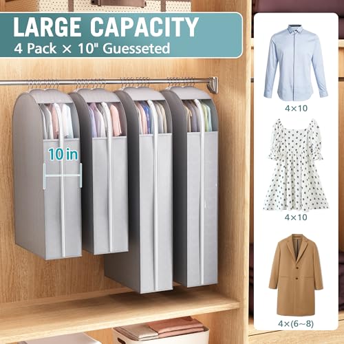 Liuoud 10" Gusseted Garment Bags for Hanging Clothes with Clear Window, 40" - color: Grey with window, size: 40 inch