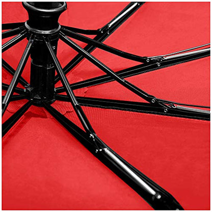 RainPlus Windproof Travel Umbrella - Compact, Automatic, Folding and Portable - Umbrellas For Rain for Men and Women - Car, Backpack, Purse, Strong & Wind Resistant - color: Black/Red