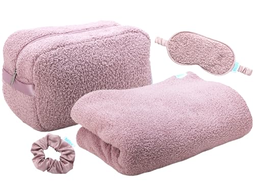 Bliss Womens Travel Blanket Set 4 Piece Microfiber, Sleep Mask & Case