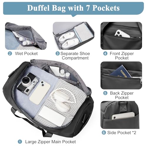 Travel Duffel Bag with Shoe Compartment, XL Weekender Bags for Women - color: A-Black, size: Extra Large