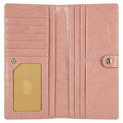 Lavemi Ultra Slim Thin Leather Women Wallet RFID Blocking Credit Card Holder Bifold Long Ladies Billfold - color: 1-waxed Dark Pink
