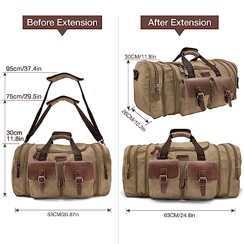 Wildroad Canvas Duffle Bag - 50L Expandable Weekender Overnight Travel Bag - color: Coffee, size: Large-50L Duffle Bag