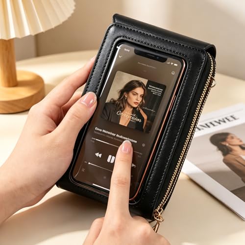 Women's Phone Messenger Bag, Crossbody Phone Wallet, RFID Touch Screen Crossbody Phone Purse, Anti-Theft Shoulder Strap - color: Red