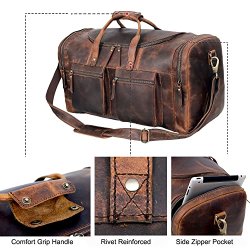 32" Vintage Duffel Classic Style with Modern Outlook Retro Thick Full Grain Cowhide Handmade Airplane Under seat Carry On Bags Leather Gym Overnight Luggage Bag - size: 32 inch