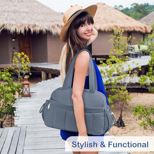 TOPDesign Travel Duffel Bag, Puffy Carry On Overnight, Gym Bag w/Wet Pocket - color: Blue Grey