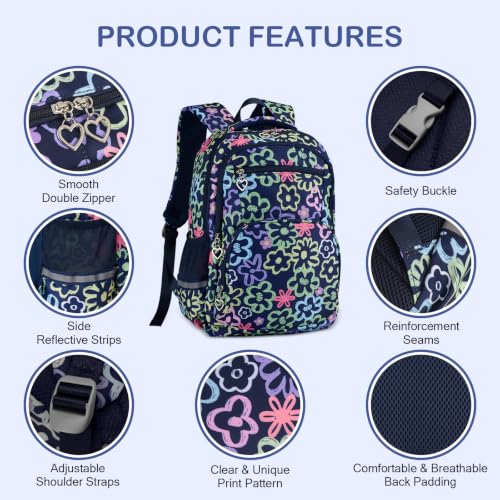 Rexmore Girls 3Pcs Backpack Set with Lunch Box & Pencil Case, Royal Blue - color: Royal Blue