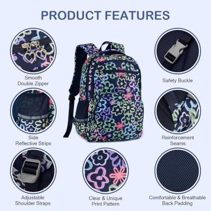 Rexmore Girls 3Pcs Backpack Set with Lunch Box & Pencil Case, Royal Blue - color: Royal Blue