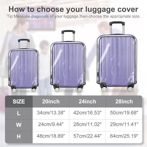 3-Piece Set (20/24/28 Inch) Clear Suitcase Cover (Black Trim) - color: Black Trim-0.4mm, size: S/M/L Suitcase Cover.