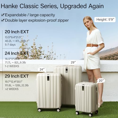 Hanke 20 Inch Expandable Carry on Luggage 22x14x9 Airline Approved - color: Ivory White, size: 20 Inch EXT