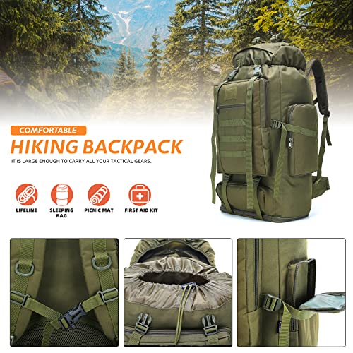 100L Hiking Camping Backpack MOLLE Rucksack Waterproof Daypack for Traveling (Army Green) - color: Armygreen