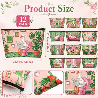 Sweetude 12 Pcs Funny Goose Makeup Bags Bulk Animal Cosmetic Bags for Women - style: Goose