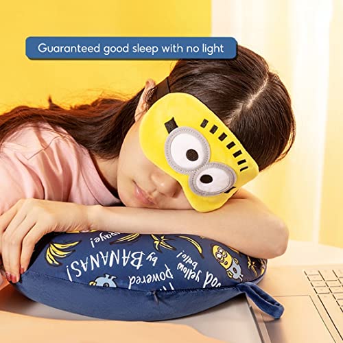 MINISO Minions 여행용 목 베개, 아이 마스크 포함, 귀여운 만화 100% 메모리 폼 목 지지 베개, 비행기, 자동차 및 가정용 경량 여행용 베개 세트