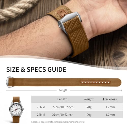 Nylon Watch Strap 20mm 22mm Nylon Watch Band Replacement Single Pass Strap Breathable Military Watch Bands for Men Soft Elastic Watch Straps - color: Brown, size: 22mm