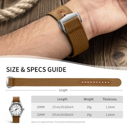 Nylon Watch Strap 20mm 22mm Nylon Watch Band Replacement Single Pass Strap Breathable Military Watch Bands for Men Soft Elastic Watch Straps - color: Brown, size: 22mm