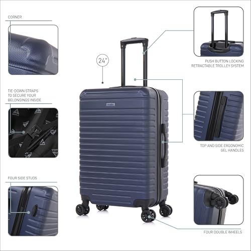 InUSA DEEP Luggage with GEL Handle | Spacious Traveling Suitcases, Travel Suitcase with Dual Spinner Wheels and Studs | 24 Inch Medium Hardside Luggage | Blue - color: Blue, size: 24 Inch