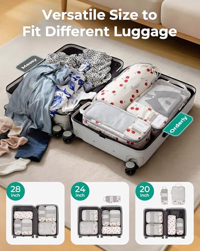 BAGSMART Compression Packing Cubes for Travel Essentials - color: Cherry Pop, size: Set of 6