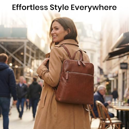 Genuine Leather Backpack for Women, 12.5 Inch, Tan - color: Tan