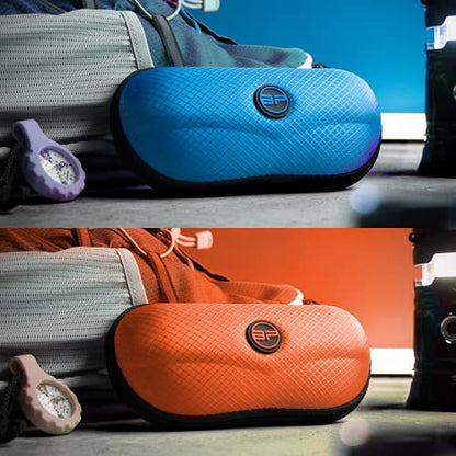 BLUPOND Sunglasses Case Semi Hard EVA Shell with Metal Hanging Hook Belt Clip Sun Glasses Storage - color: Aqua Blue/Orange