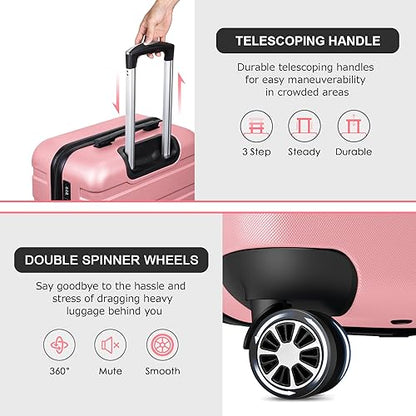 Luggage Sets Hardside Lightweight Suitcase with Spinner Wheels TSA Lock, 3-Piece Set (20/24/28) - color: Pink