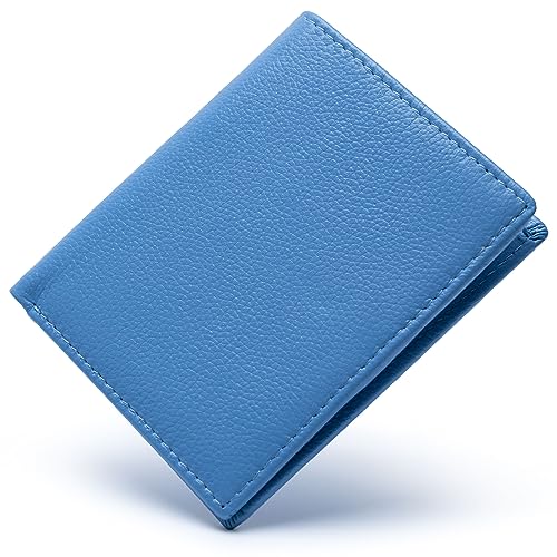 Bveyzi Ultra Slim Small RFID Wallet for Women, Leather Tiny Thin Bifold Pocket Ladies Wallet - color: Blue