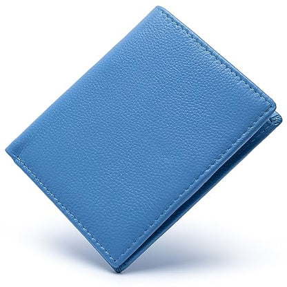 Bveyzi Ultra Slim Small RFID Wallet for Women, Leather Tiny Thin Bifold Pocket Ladies Wallet - color: Blue