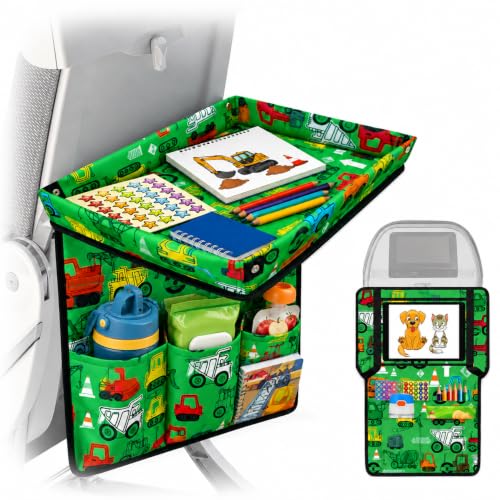 Adjustable Kids Tray Table Cover with Multi Portable Pockets, Airplane Travel Essentials for Kids, Toddlers, Adults, Airplane Must Haves, Plane Travel Essentials, Travel Tray for Plane Train, Car - color: Green, Car