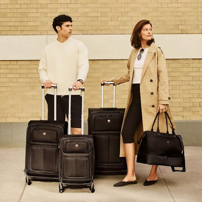 SWISSGEAR Sion Softside Expandable Spinner Luggage Durable Lightweight Travel Suitcase, Black, Checked-Large - color: Black, size: Checked-Large
