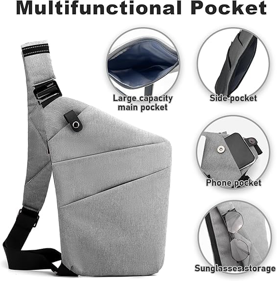 Anti Theft Travel Bag Sling Cross-body Bag Large Capacity - color: Grey, style: Left Shoulder