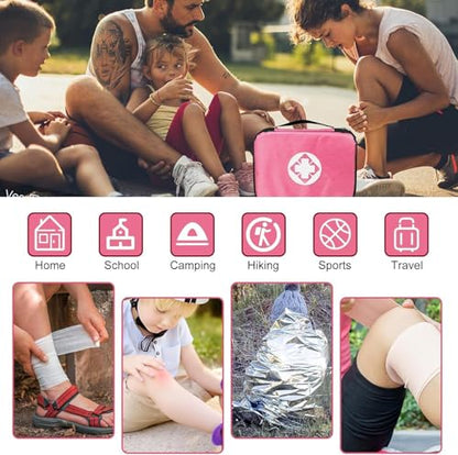 First Aid Kit 305PCS Car Home Camping Essentials Pink 1st Aid - color: Pink-305pcs