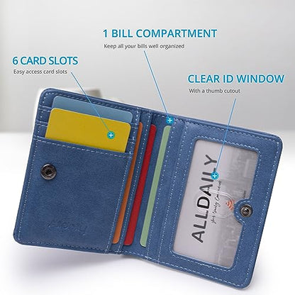 Alldaily Small RFID Wallet for Women Slim Compact Bifold Pocket Ladies Travel Mini Purse (Blue) - color: Blue
