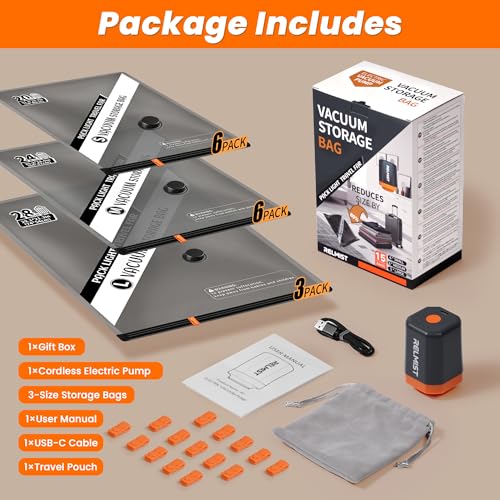 15 Pack Travel Vacuum Storage Bags with Portable Cordless Electric Pump