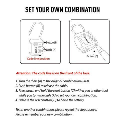 pack all TSA Approved Travel Luggage Locks, Resettable 3-Digit Code | Flexible Steel Cable, Zinc Alloy Body, Clear Number Dials, For Suitcase, Toolbox, Backpack, 4 Pack