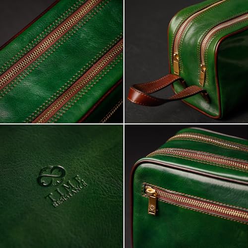 Time Resistance Leather Cosmetic Bag - Italian Toiletry Dopp Kit (Green) - color: Green