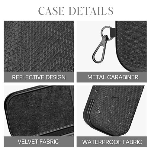 Double Oversized Eyeglasses Case Dual Sunglasses Case Hard Shell Glasses Case with Clip Metal Carabiner Travel - color: Black