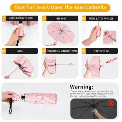Automatic Umbrella for Rain, Windproof, Portable Travel Umbrella - color: S-Pink